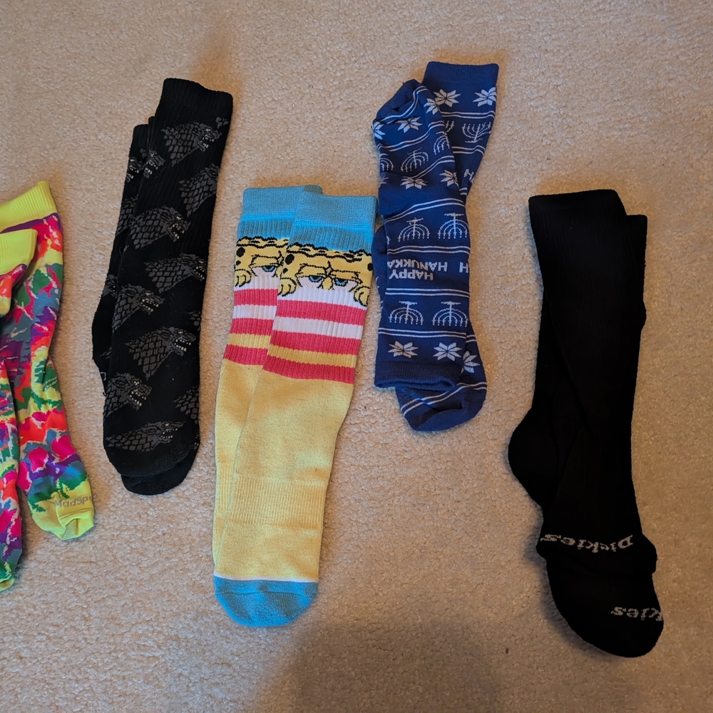 Unisex high crew tube socks Hanukkah Stark GOT sponge bob Dickies tie dye